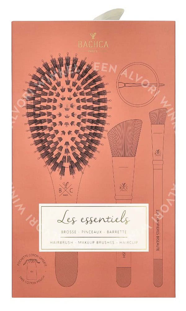 Bachca Paris The Essentials Hair Terracotta Set 5stuk 1x Large Boar & Nylon Hair Brush/1x Blush Brush/1x Contour Shader Brush/ 1x Round Clip/1x Cotton Pouch - Afbeelding 3