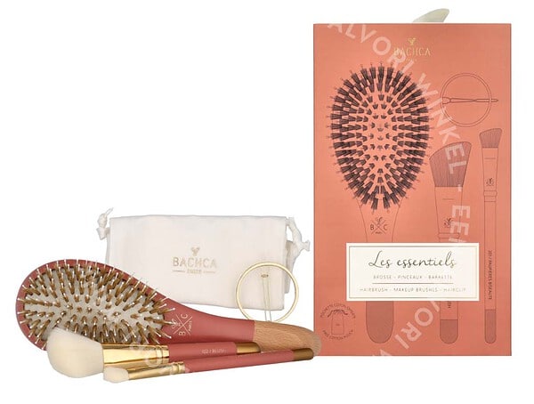 Bachca Paris The Essentials Hair Terracotta Set 5stuk 1x Large Boar & Nylon Hair Brush/1x Blush Brush/1x Contour Shader Brush/ 1x Round Clip/1x Cotton Pouch