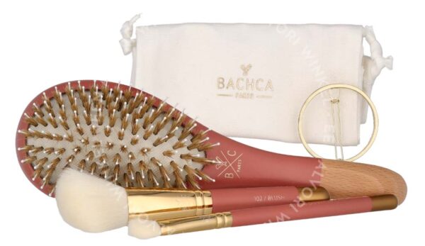 Bachca Paris The Essentials Hair Terracotta Set 5stuk 1x Large Boar & Nylon Hair Brush/1x Blush Brush/1x Contour Shader Brush/ 1x Round Clip/1x Cotton Pouch - Afbeelding 2