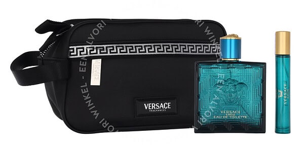 Versace Eros Pour Homme Giftset 110ml Edt Spray 100ml/Edt Spray 10ml/Black Trousse - Afbeelding 2