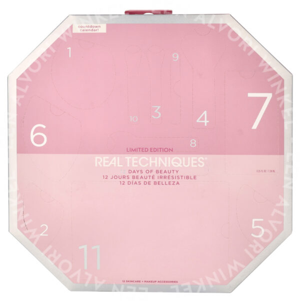 Real Techniques 12 Days Of Glow Advent Calendar 12stuk Cleansing Sponge/Complexion Sponge/Travel Sponge Cage/Mask Applicator/5 Brushes/Brush Cleanser Gel/Tweezers/Pouch - Afbeelding 3