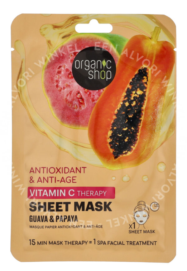 Organic Shop Antioxidant & Anti-Aging Vitamin C Sheet Mask 25g Guava & Papaya - Afbeelding 2