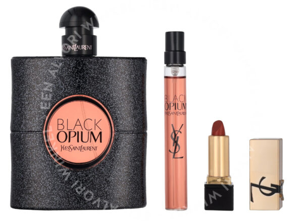 YSL Black Opium Giftset 101,3ml Edp Spray 90ml/Edp Spray 10ml/Rouge Mini Pur Couture Lipstick (Nu Muse)1,3g - Afbeelding 2