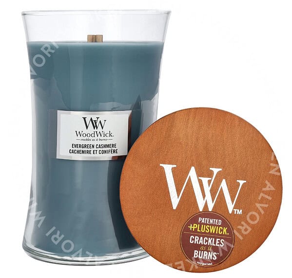 Woodwick Evergreen Cashmere Large Hourglass Candle  130 uur