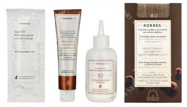 Korres Argan Oil Advanced Colorant 145ml 8.0 Light Blonde - Colorant 50ml/Emulsion 75ml/Conditioner 20ml