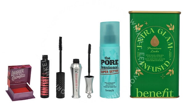 Benefit Extra Glam Infused Giftset 138ml Porefessional Super Setter Spray 120ml/Fan Fest Mascara 8.5g/24hrBrowSetter 7ml/Crystah BOP Bronzer and Blush 2.5g