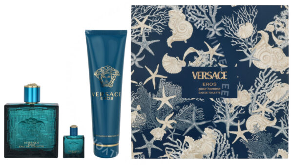 Versace Eros Pour Homme Giftset 255ml Edt Spray 100ml/Bath & Shower Gel 150ml/Edt 5ml