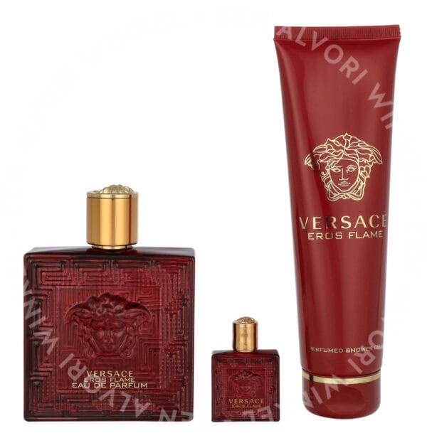 Versace Eros Flame Giftset 255ml Edp Spray 100ml/ Bath & Shower Gel 150ml/Miniatura - Afbeelding 2