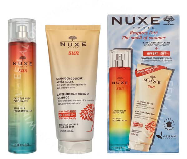 Nuxe Sun The Smell Of Summer Set 300ml Delicious Fragrant Water Spray 100ml/After Sun Hair & Body Shampoo 200ml