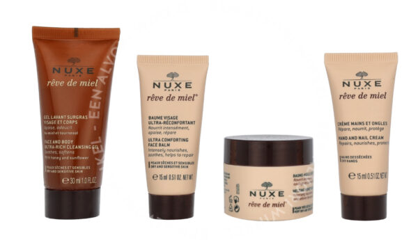 Nuxe Reve De Miel Travel Kit 90ml Face and Body Wash 30 ml/Face Balm 15 ml/Melting Body Oil Balm 30 ml/Hands and Nails Cream 15 ml