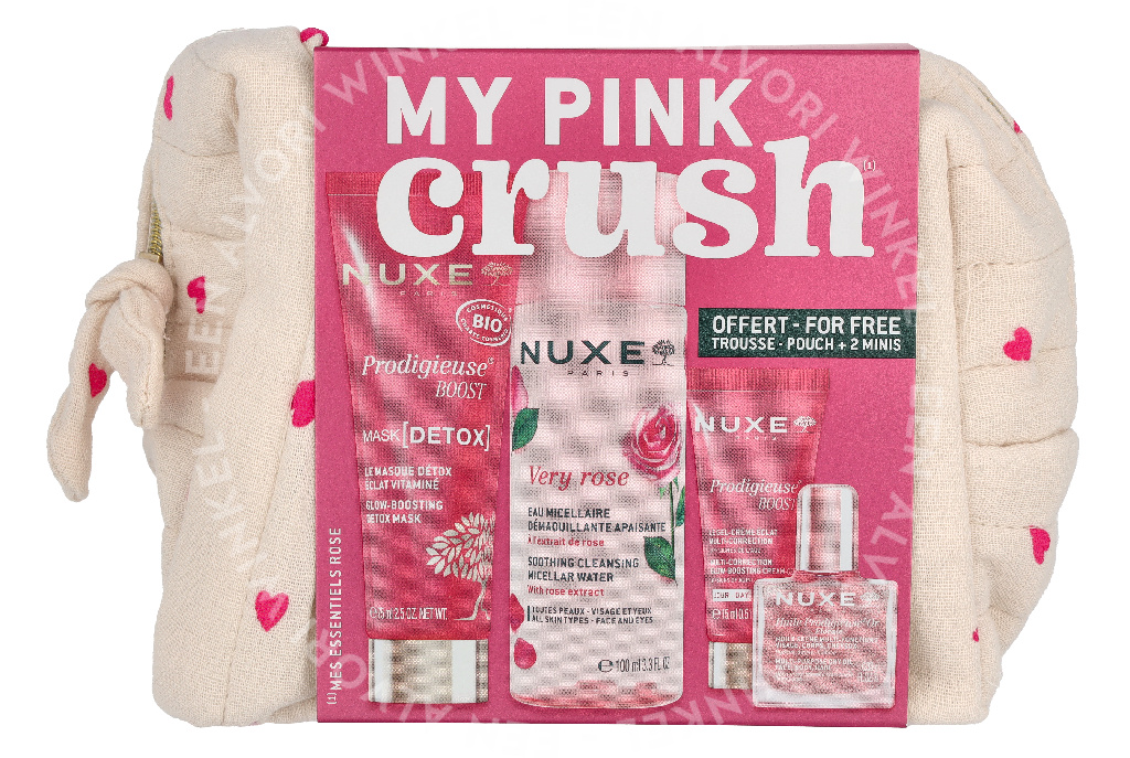 Nuxe Pink Crush Travel Kit 200ml Micellar Water 100ml/Mask 75ml/Gel-Cream 15ml/Oil 10ml