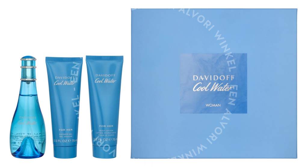 Davidoff Cool Water Woman Giftset 250ml Edt Spray 100ml/Body Lotion 75ml/Shower Gel 75ml