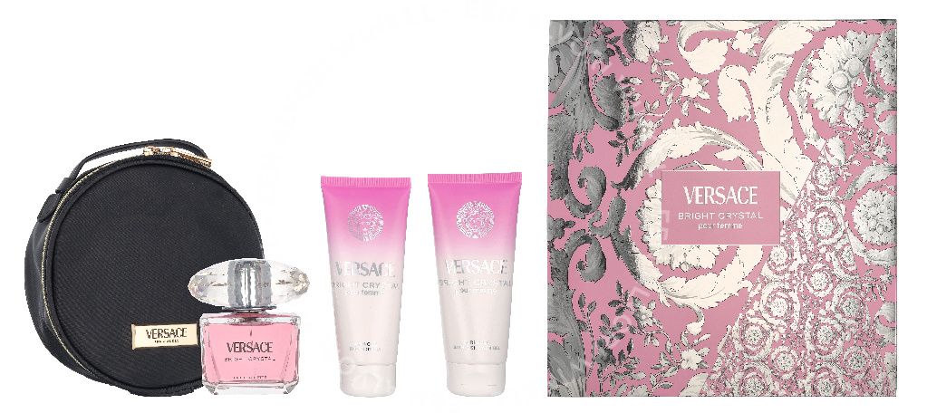 Versace Bright Crystal Giftset 290ml Edt Spray 90ml/Body Lotion 100ml/Shower Gel 100ml/Pouch