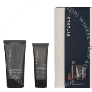 Rituals Homme Medium Giftset 410ml Charcoal Face Scrub 125ml/Shower Foam 200ml/Strengthening Caffeine Shampoo 70ml/Travel - L'Essentiel 15 ml