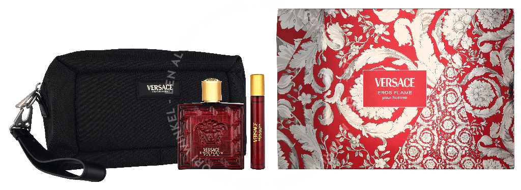 Versace Eros Flame Giftset 110ml Edp Spray 100ml/Edp Spray 10ml/Black Trousse