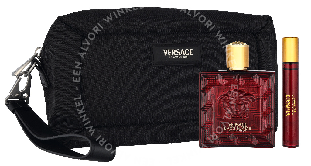Versace Eros Flame Giftset 110ml Edp Spray 100ml/Edp Spray 10ml/Black Trousse - Afbeelding 3