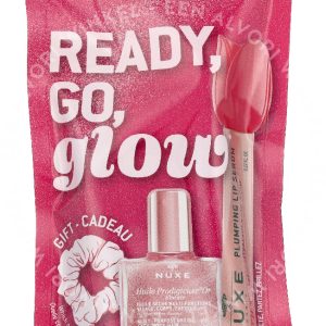 Nuxe Ready, Go, Glow Pink Set 18ml Lip Volume Serum 8ml/Dry Oil 10ml/Scrunchie