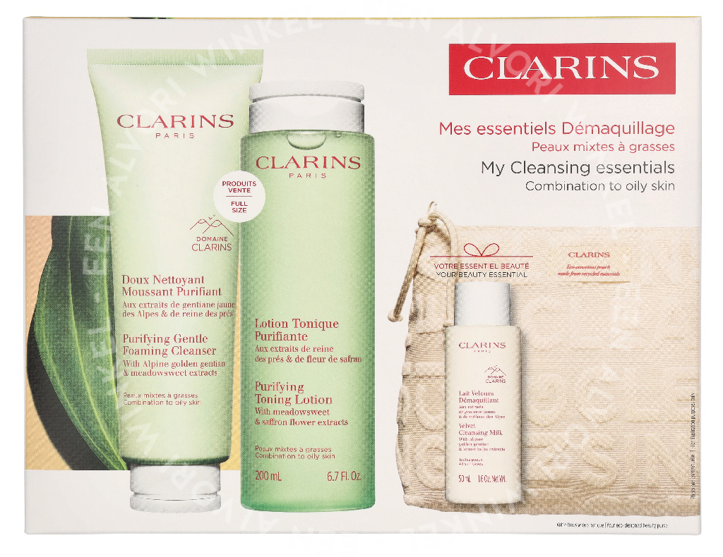 Clarins Cleansing Combination Set 375ml Foaming Cleanser 125ml/Lotion 200ml/Milk 50ml/Purse - Afbeelding 2