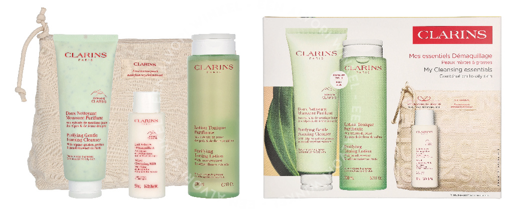 Clarins Cleansing Combination Set 375ml Foaming Cleanser 125ml/Lotion 200ml/Milk 50ml/Purse