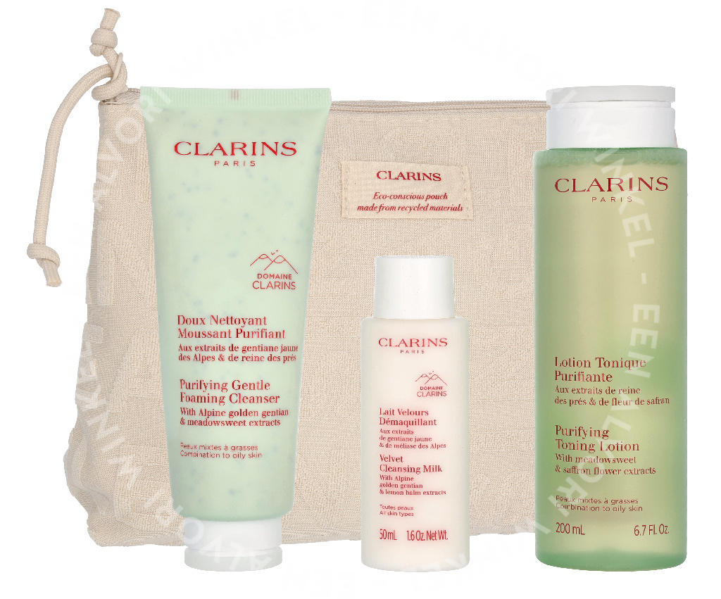 Clarins Cleansing Combination Set 375ml Foaming Cleanser 125ml/Lotion 200ml/Milk 50ml/Purse - Afbeelding 3