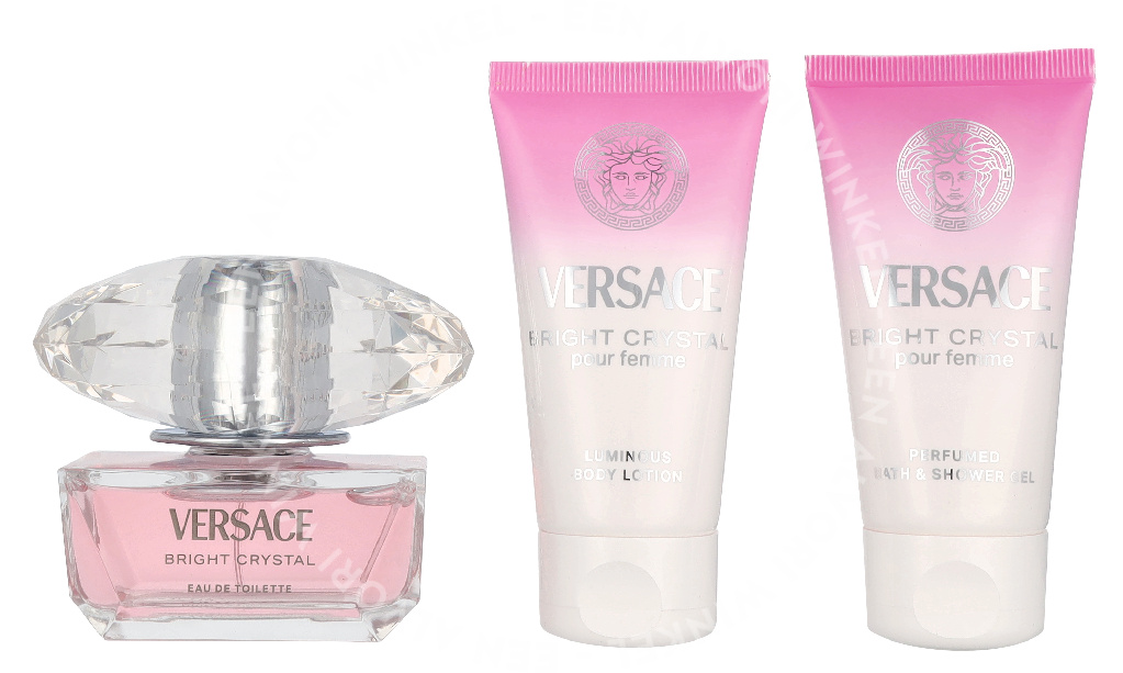 Versace Bright Crystal Giftset 150ml Edt Spray 50ml/Bath & Shower Gel 50ml/Body Lotion 50ml - Afbeelding 3