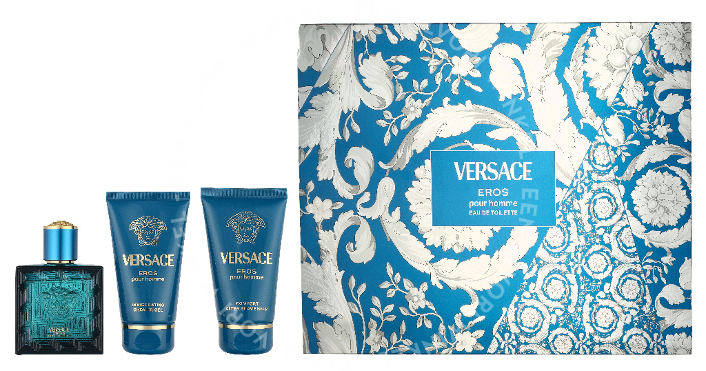 Versace Eros Pour Homme Giftset 150ml Edt Spray 50ml/Bath & Shower Gel 50ml/Aftershave Balm 50ml