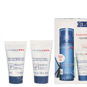 Clarins Men Hydration Essentials Set 110.9ml Super Moisture Balm 50ml/Shampoo & Shower Gel 30ml/Facial Cleanser 30ml/Double Serum Eye 0,9ml