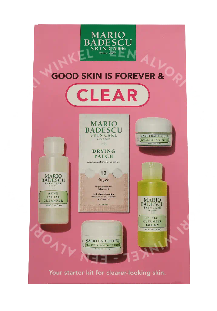 Mario Badescu Good Skin Is Forever & Clear Set 146ml Acne Facial Cleanser 59ml/Special Cucumber Lotion 59ml/Healing & Soothing Mask 14gr/Hyaluronic Dew Cream 14gr/12 Patches - Afbeelding 2