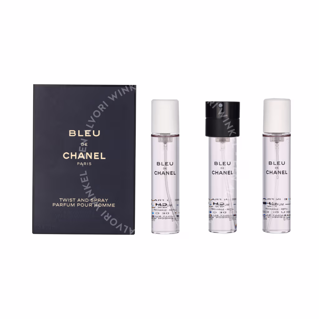 Chanel Bleu De Chanel Pour Homme Giftset 60ml 3x Parfum Spray Refill 20ml - Twist and Spray - Travel Sprays - Afbeelding 3