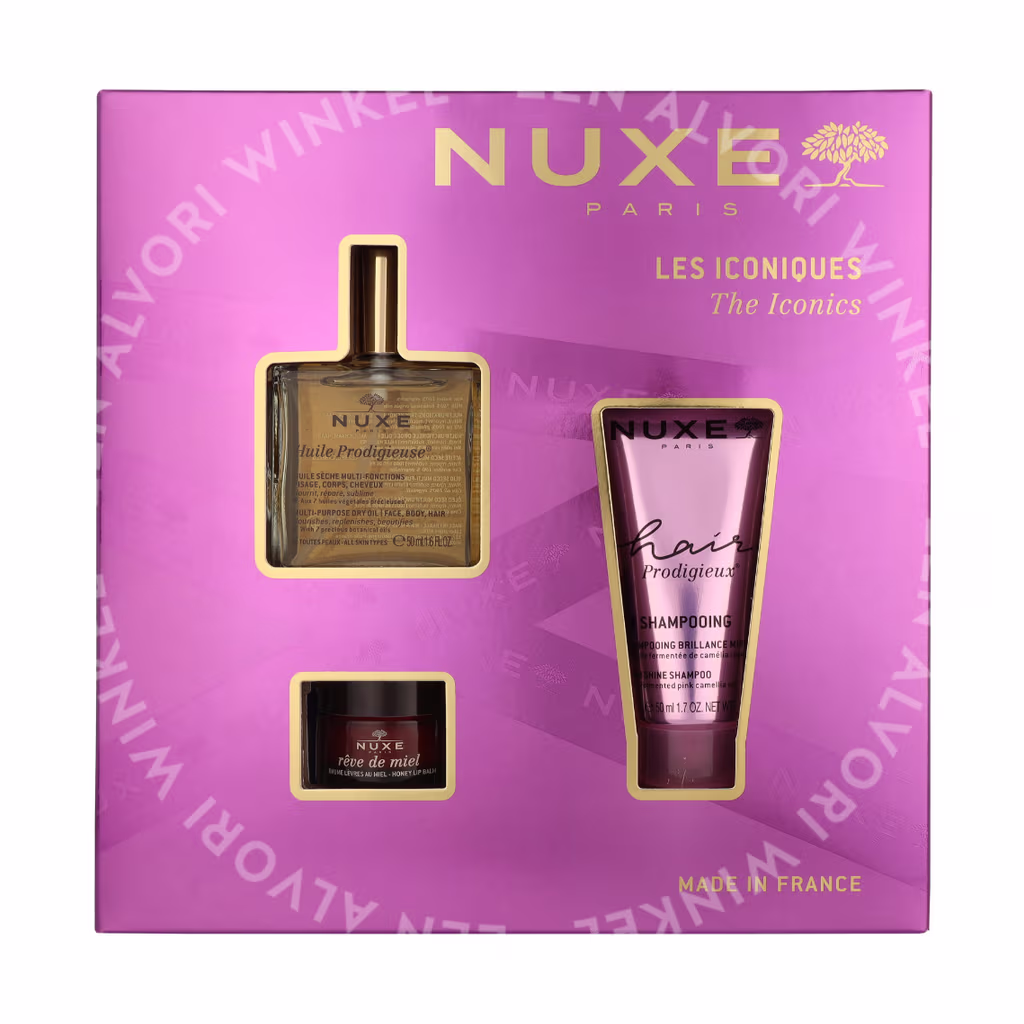 Nuxe The Iconics Giftset 115ml Huile Prodigieuse 50ml/Honey Lip Balm 15g/High Shine Shampoo 50ml - Afbeelding 2