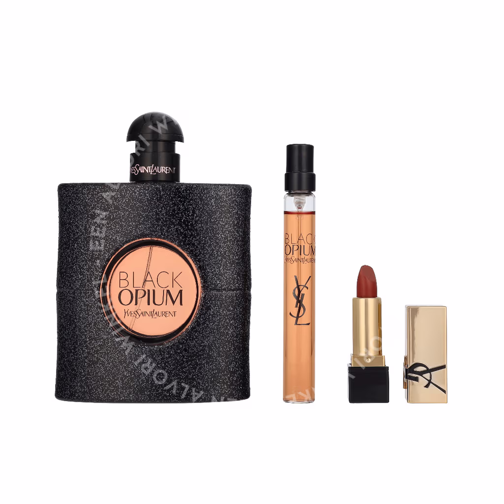 YSL Black Opium Giftset 101ml Edp Spray 90 ml / Edp Travel Spray 10 ml / Mini Lipstick Rouge Pur Couture 1.3 g