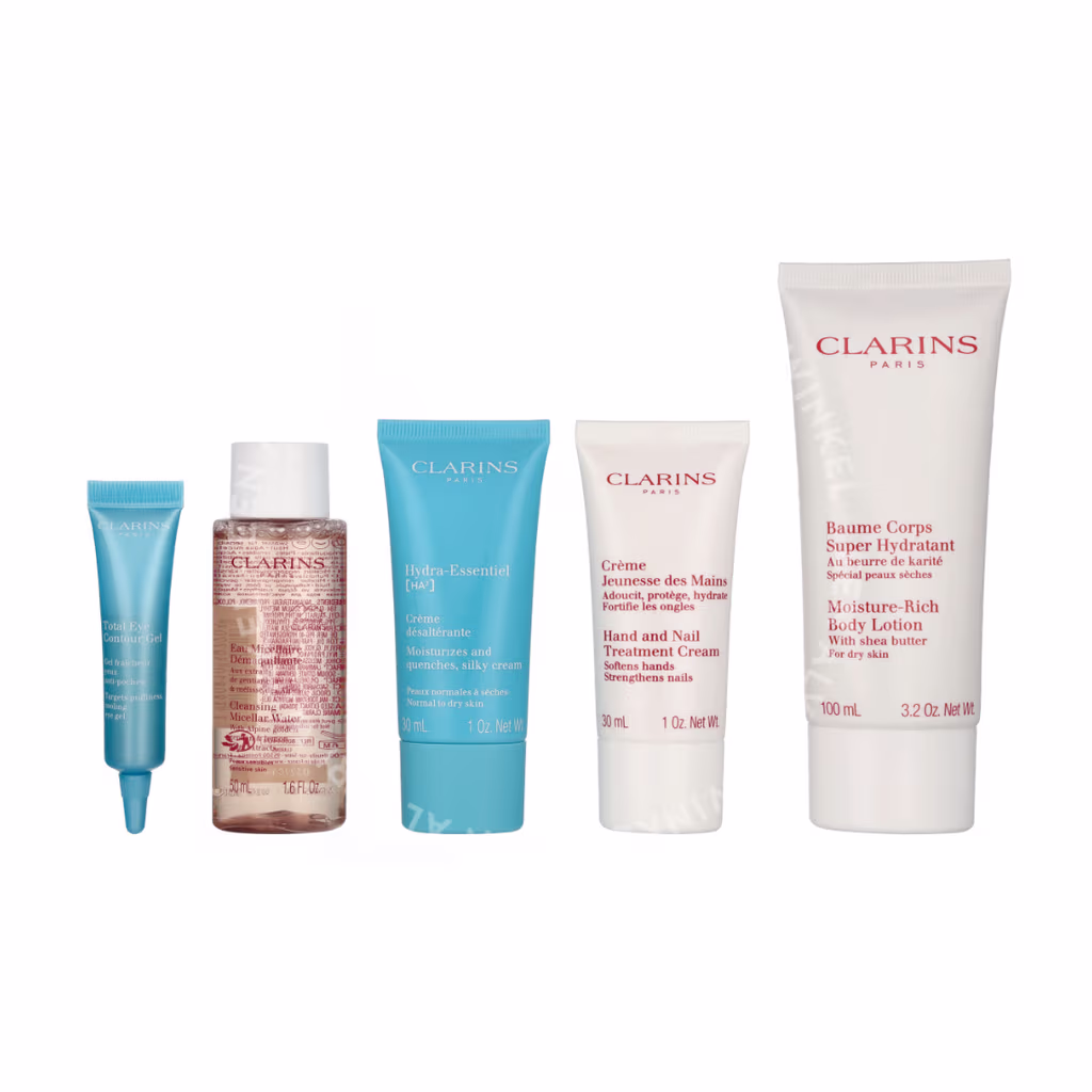 Clarins Head - To -Toe Moisturizing Essentials Set 217ml Eau Micellaire 50ml/Total Eye gel 7ml/Silky Cream 30ml/Hand And Nail Cream 30ml/Body Lotion 100m - Afbeelding 2