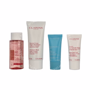Clarins Head-To-Toe Moisturizing Essentials Set 228ml Lotion 100ml/ Cream 30ml/Cleanser 50ml/Balm 15ml/Cream 30ml/Gel 3ml/Bag