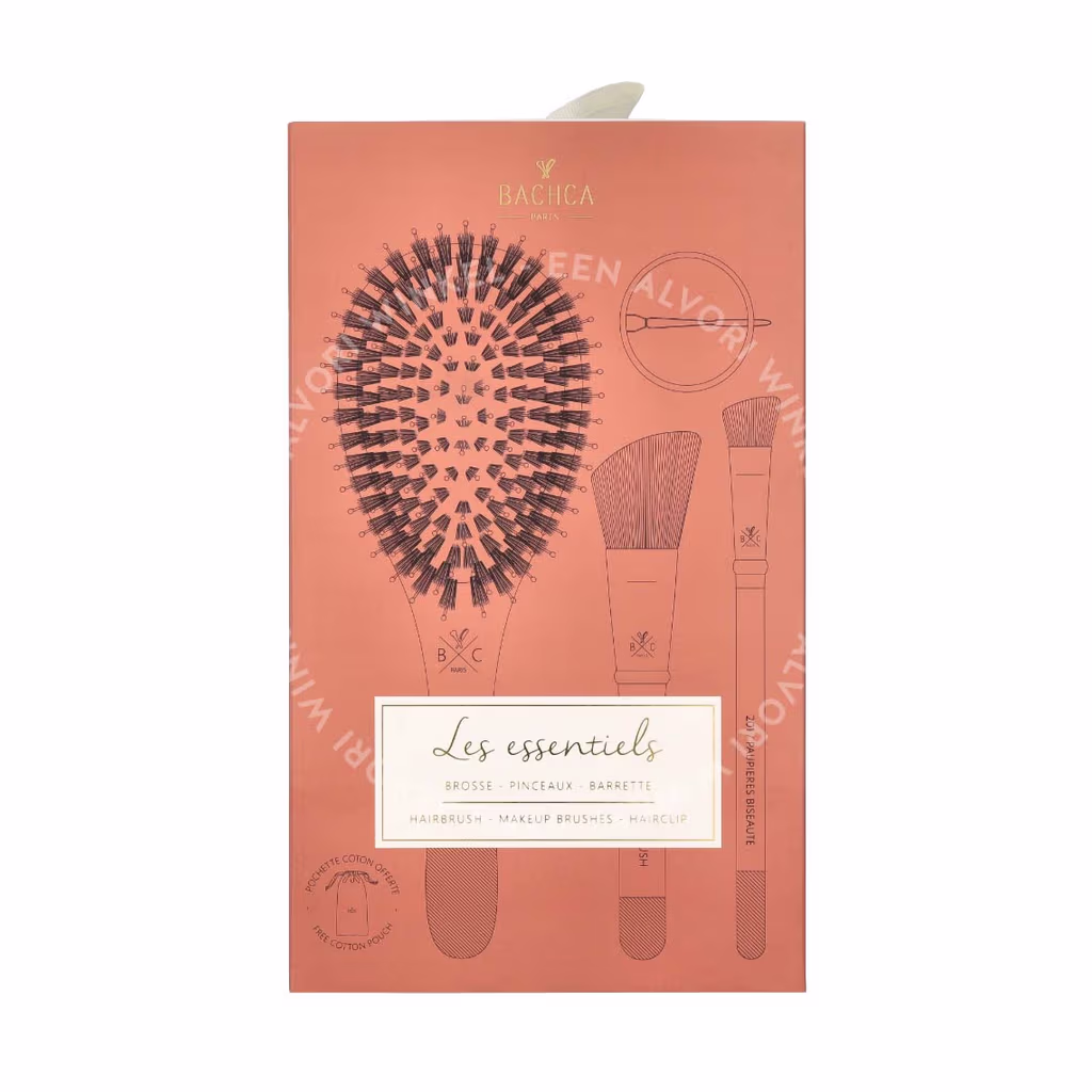 Bachca Paris The Essentials Hair Terracotta Set 5stuk Large Boar & Nylon Hair Brush/Blush Brush/Contour Shader Brush/Round Clip/Cotton Pouch - Afbeelding 2