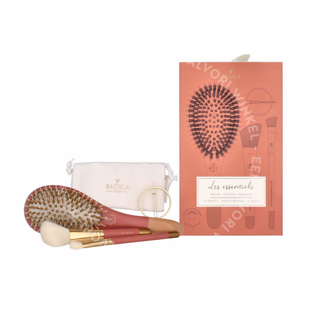 Bachca Paris The Essentials Hair Terracotta Set 5stuk Large Boar & Nylon Hair Brush/Blush Brush/Contour Shader Brush/Round Clip/Cotton Pouch - Afbeelding 3