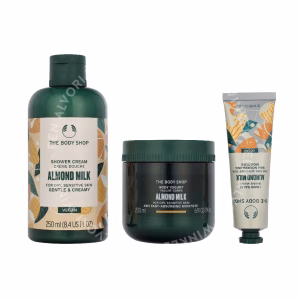 The Body Shop G3 Small Almond Milk Giftset 140ml Hand Cream 30ml/Body Butter 50ml/Shower Cream 60ml