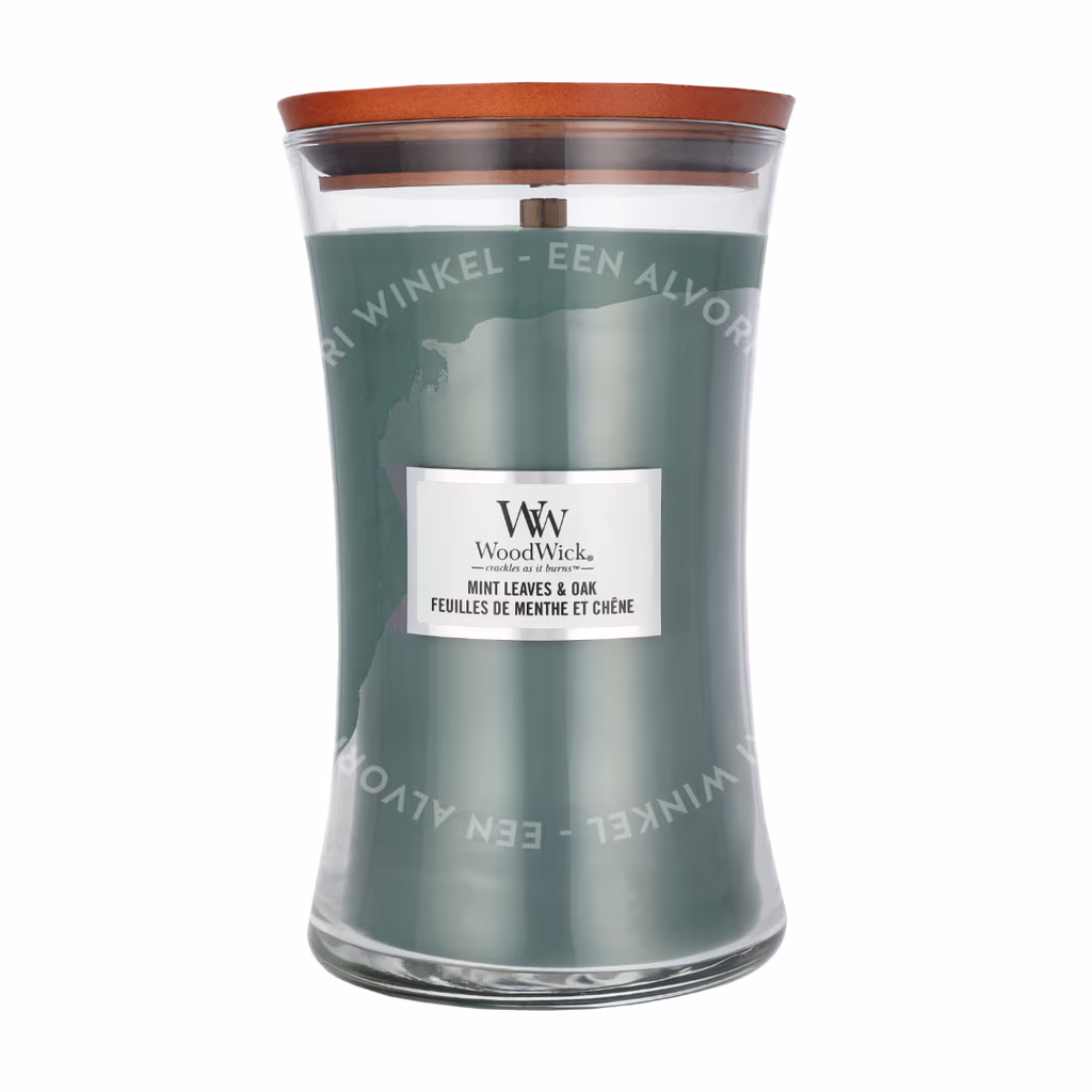 Woodwick Mint Leaves & Oak Large Hourglass Candle 0 - Afbeelding 2
