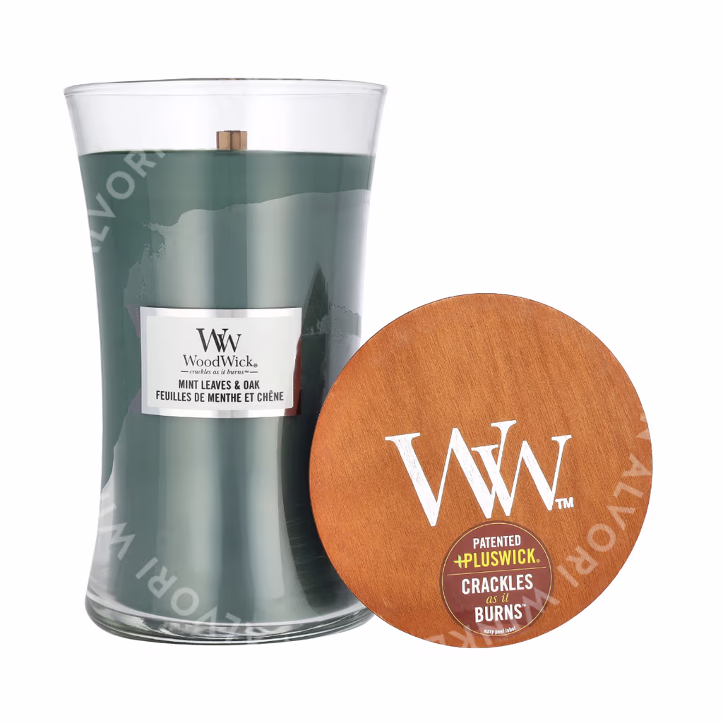 Woodwick Mint Leaves & Oak Large Hourglass Candle 0