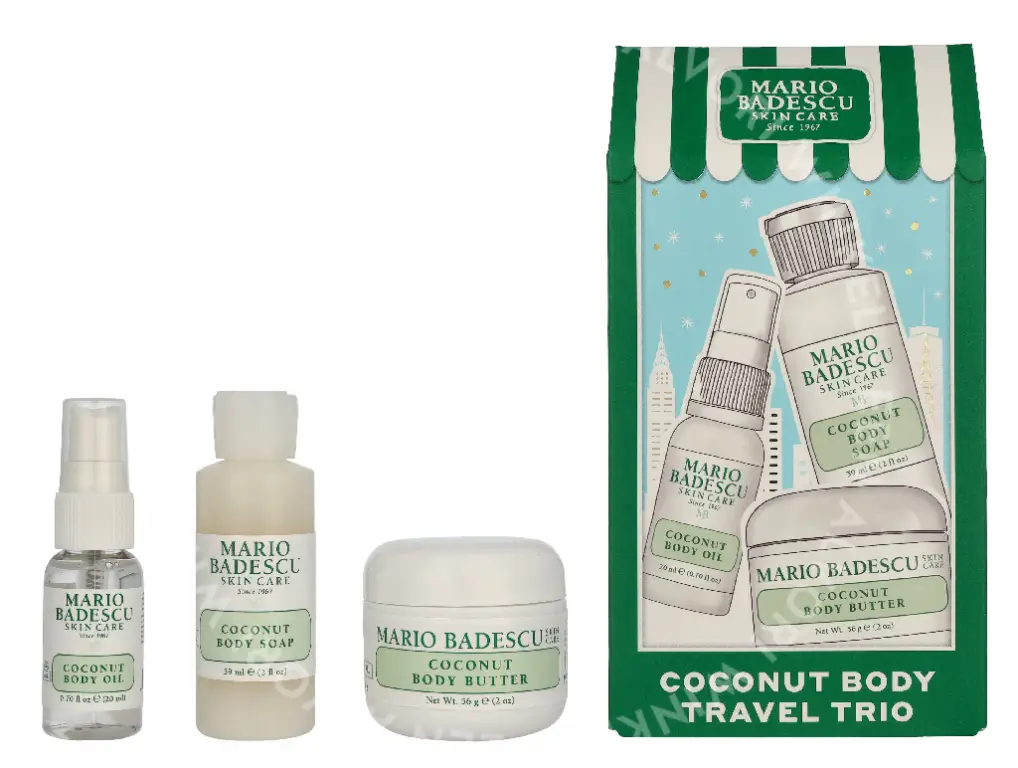 Mario Badescu Coconut Body Travel Trio Set 135ml Hydrating Shower Gel 59ml/Intense Hydrating Body Butter 56g/Nourishing Body Oil Spray 20ml