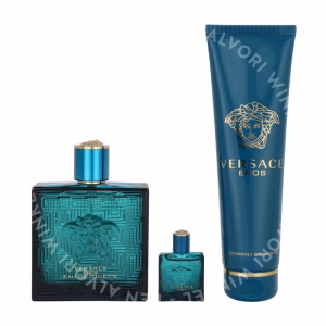 Versace Eros Pour Homme Giftset 255ml Edt Spray 100ml/Bath & Shower Gel 150ml/Edt 5ml