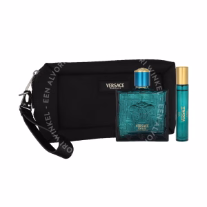 Versace Eros Pour Homme Giftset 110ml Edp Spray 100ml/ Edp Spray 10ml/ Black Trousse Bag