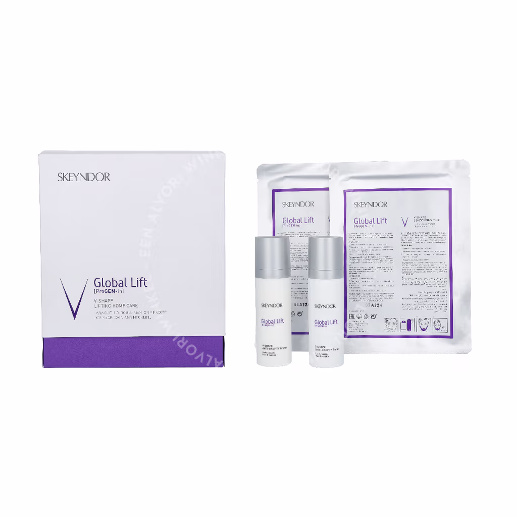 Skeyndor Global Lift V-Shape Lifting Home Care Set 60ml For Neck, Chin And Neckline/V-Shape Anti Gravity Serum 30ml/V-Shape Anti Gravity Cream 30ml/V-Shape Contouring Mask 2 Pcs - Afbeelding 3