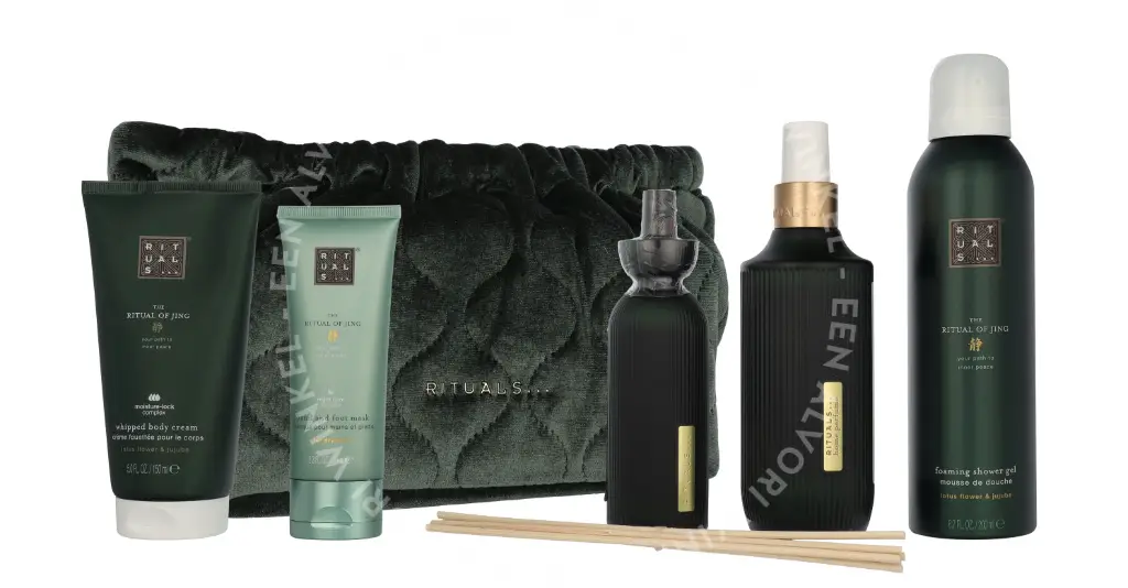 Rituals Jing Large Giftset 690ml Home Perfume 200ml/Body Cream 150ml/Foaming Shower Gel 200ml/Mini Fragrance Sticks 70ml/Night Hand & Foot Mask 70ml - Afbeelding 6