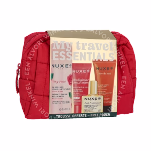 Nuxe Travel Set 105ml Very Rose Micellar Water 50 ml/Prodigieuse Boost Cream-Gel 10 ml/Reve De Miel Cleansing Gel 30ml/Creme Fraiche Cream 15ml/Pouch